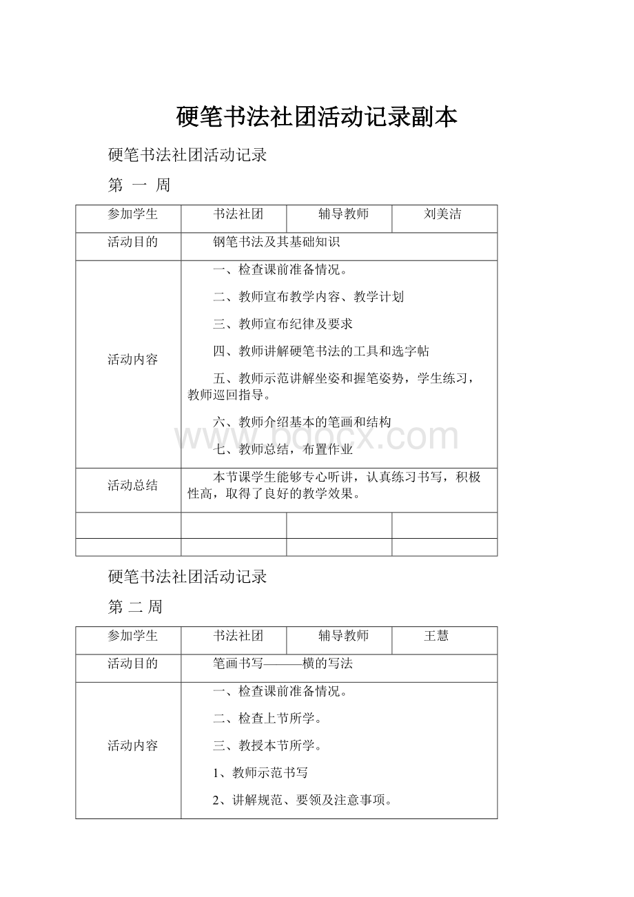 硬笔书法社团活动记录副本.docx_第1页