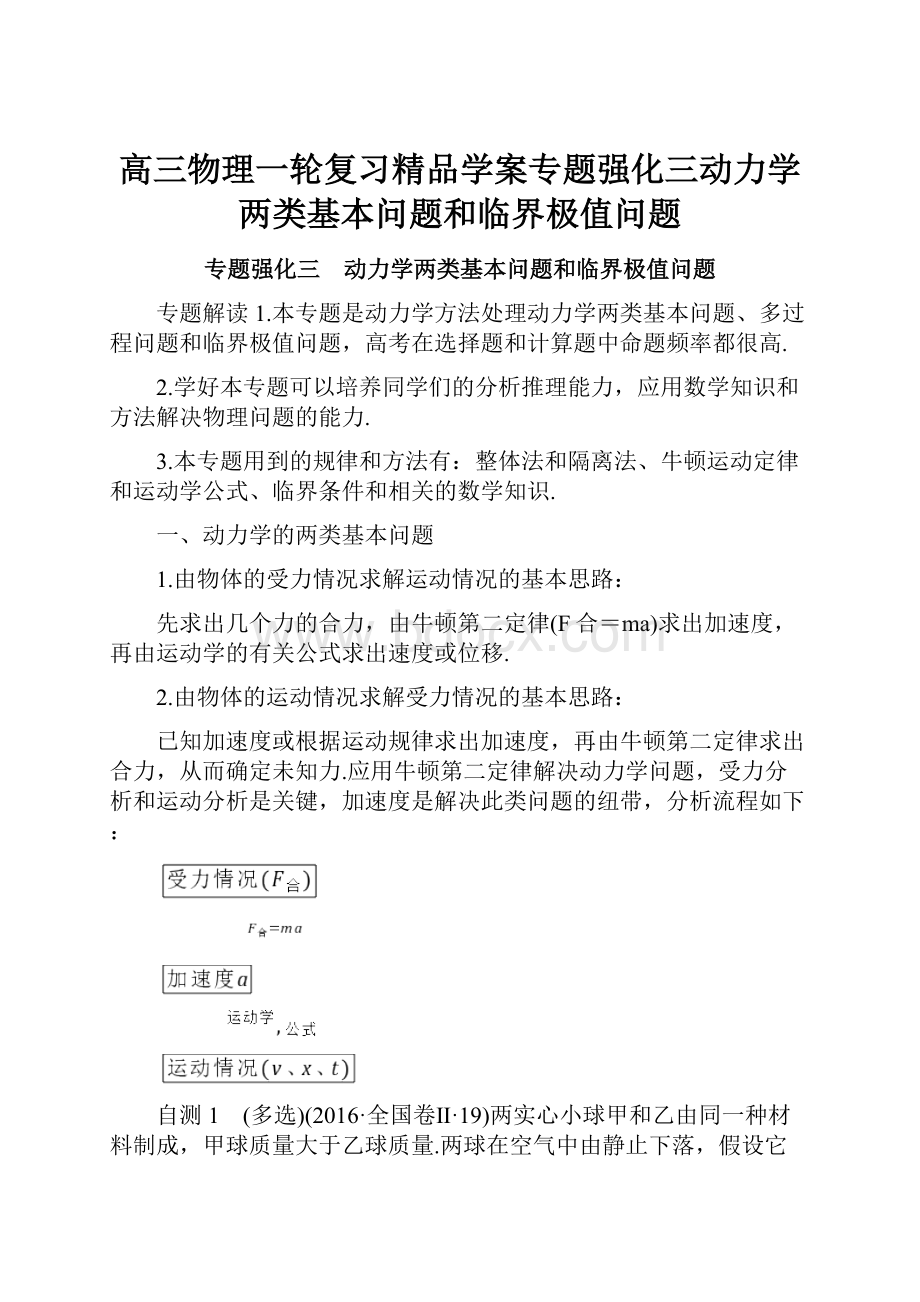 高三物理一轮复习精品学案专题强化三动力学两类基本问题和临界极值问题.docx_第1页