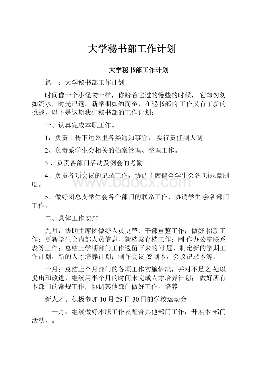 大学秘书部工作计划.docx