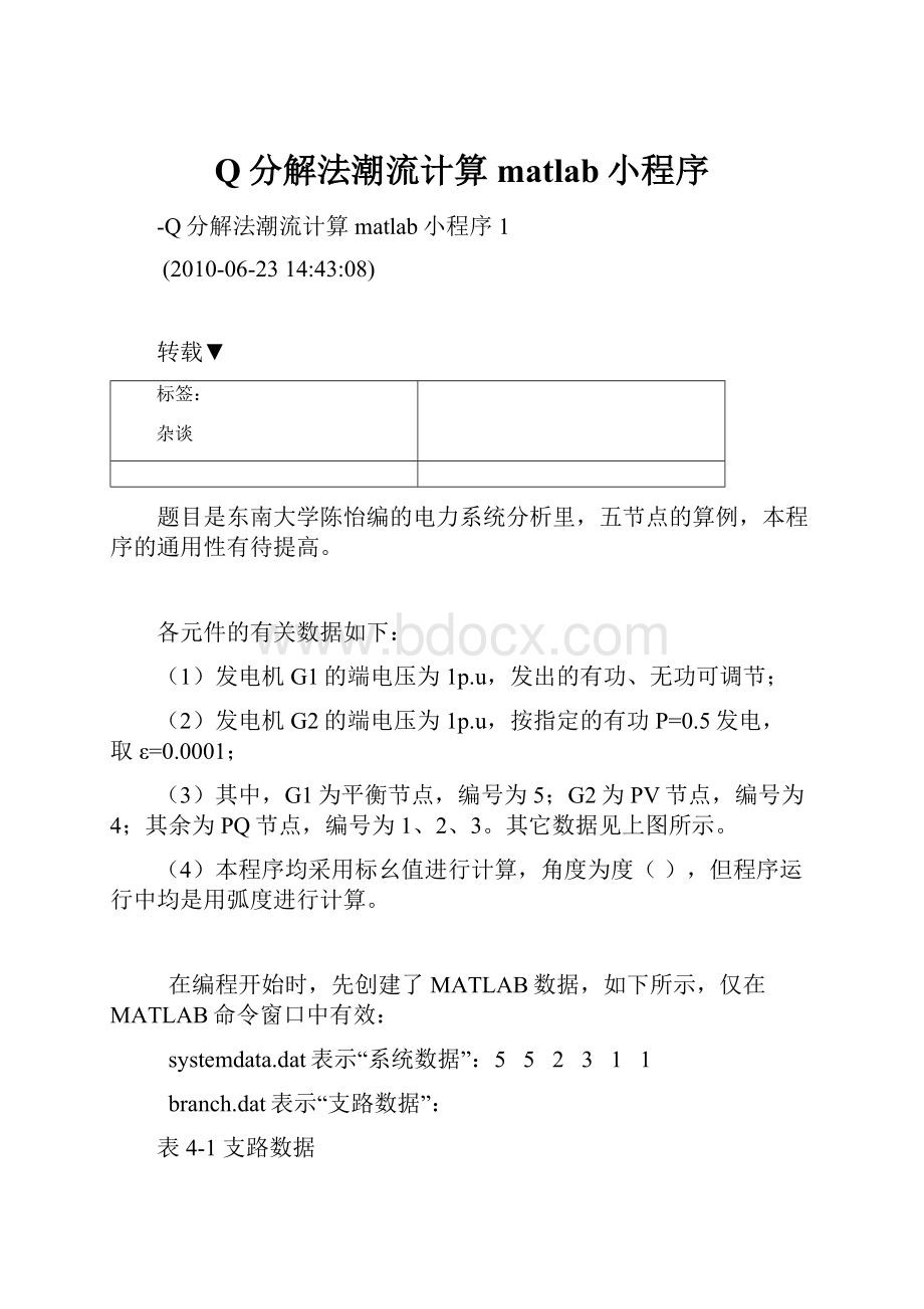 Q分解法潮流计算matlab小程序.docx