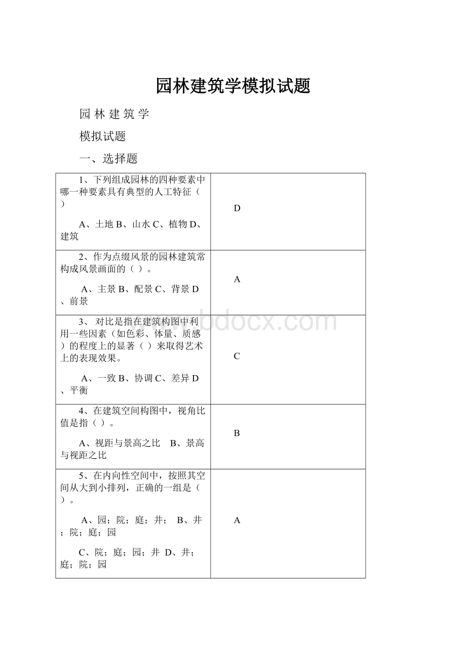 园林建筑学模拟试题.docx