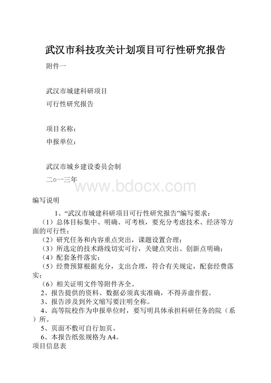 武汉市科技攻关计划项目可行性研究报告.docx