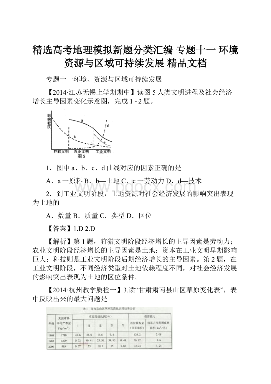 精选高考地理模拟新题分类汇编 专题十一 环境资源与区域可持续发展 精品文档.docx_第1页