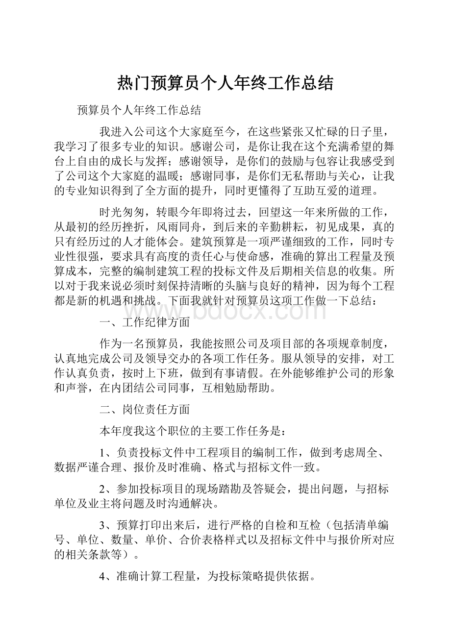 热门预算员个人年终工作总结.docx