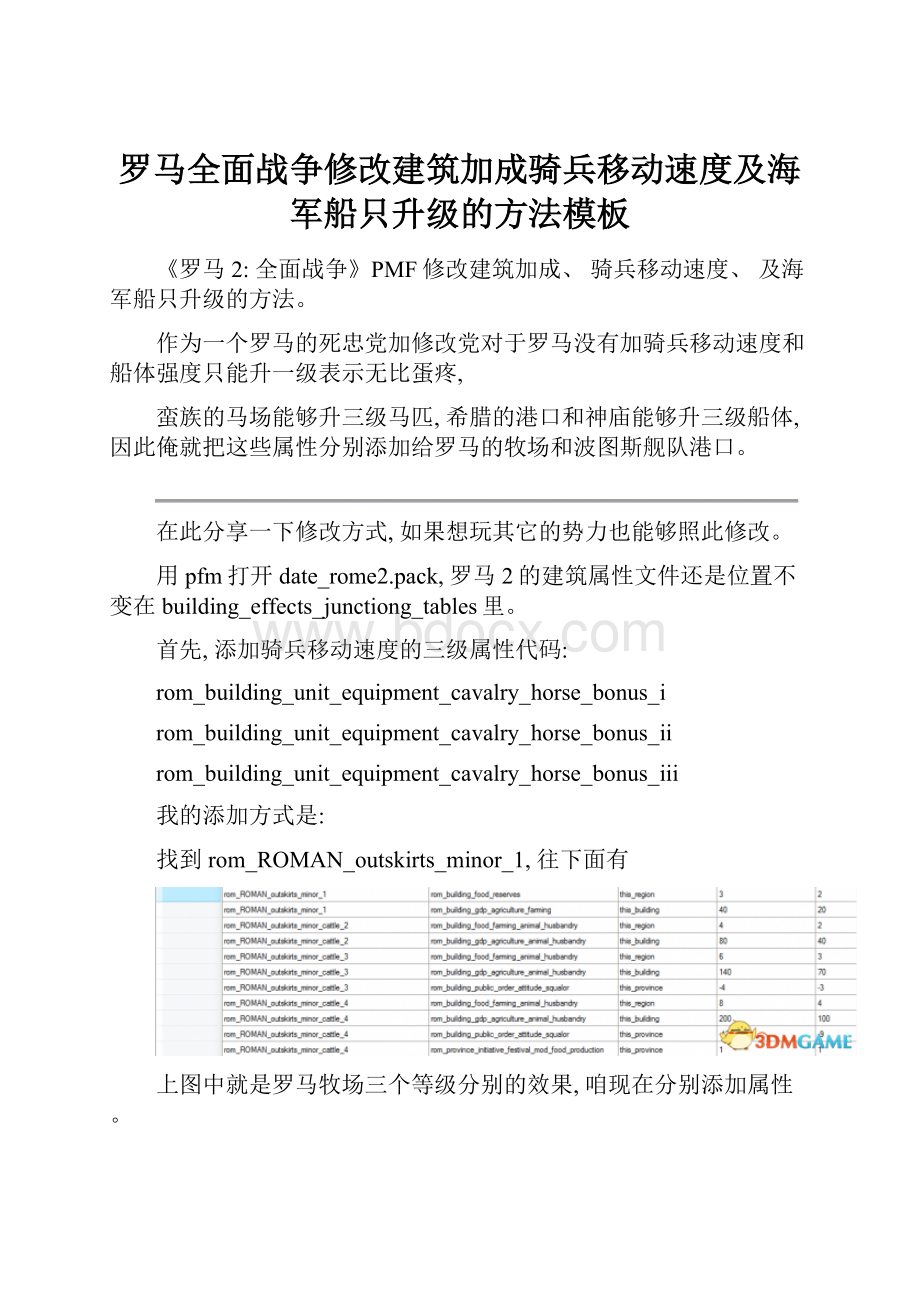 罗马全面战争修改建筑加成骑兵移动速度及海军船只升级的方法模板.docx_第1页