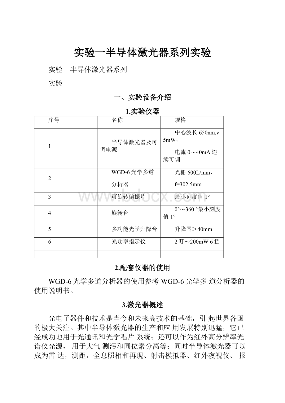 实验一半导体激光器系列实验.docx