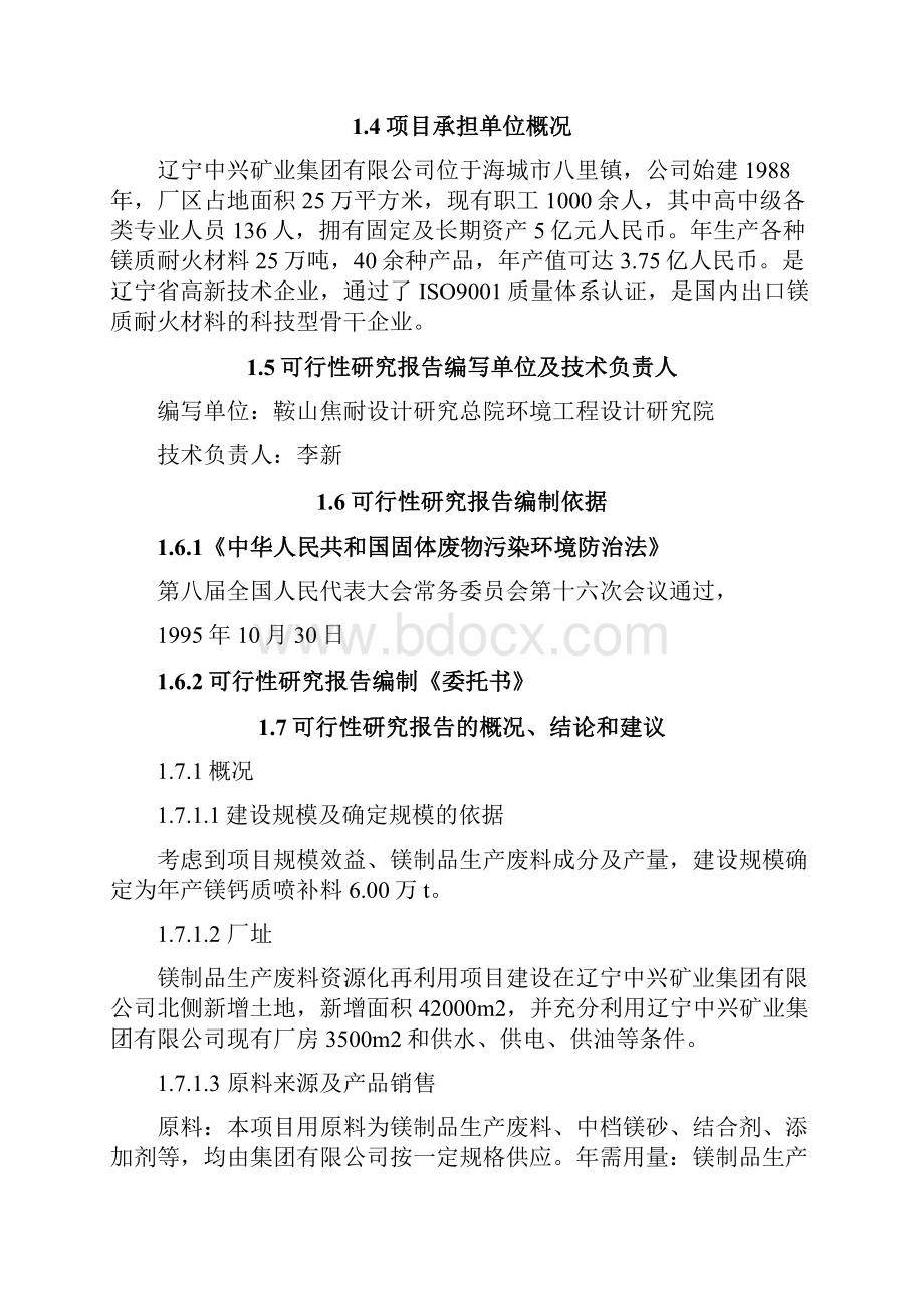 终稿镁制品生产废物资源化再利用工程项目可行性研究报告.docx_第2页