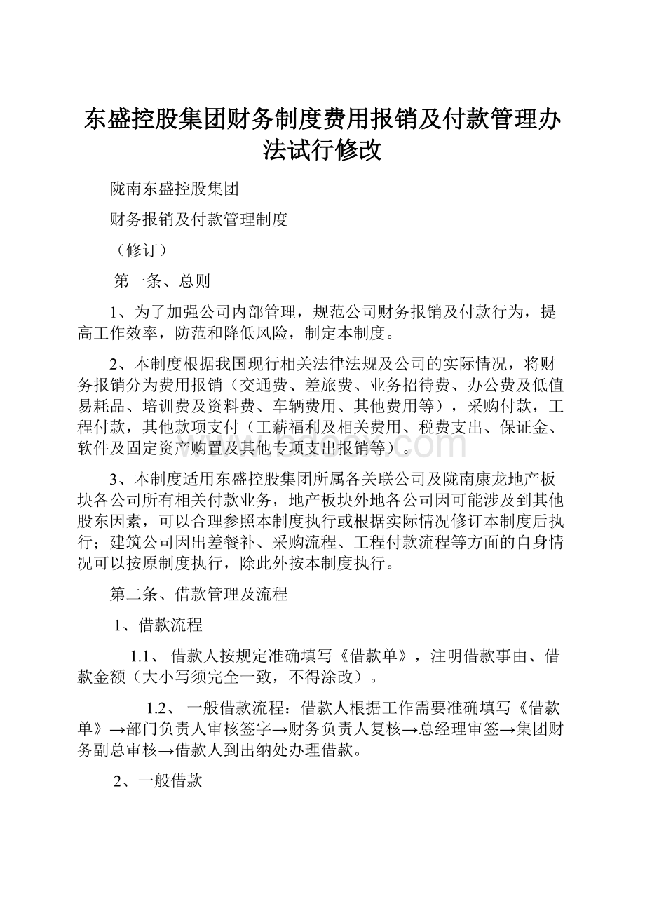 东盛控股集团财务制度费用报销及付款管理办法试行修改.docx