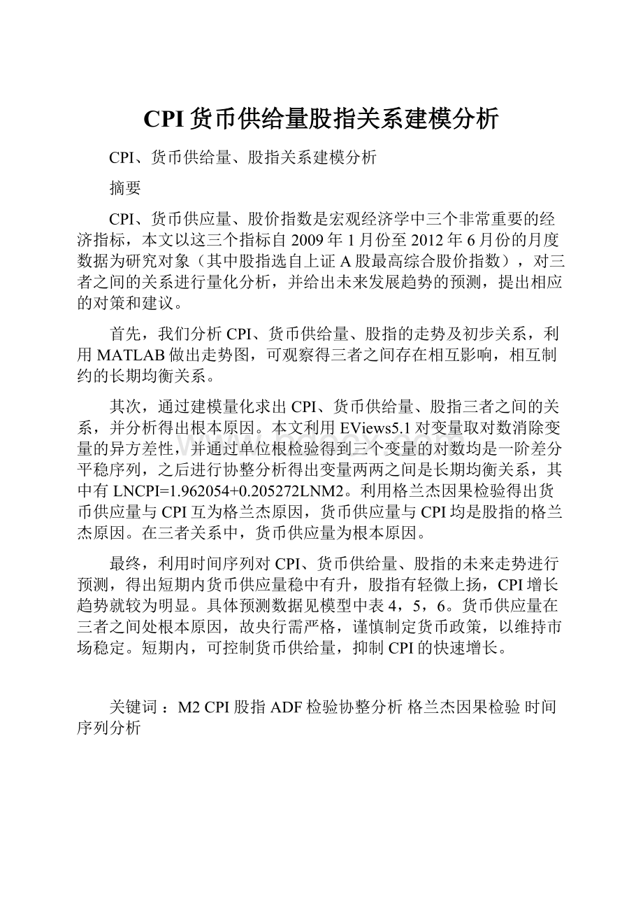 CPI货币供给量股指关系建模分析.docx_第1页