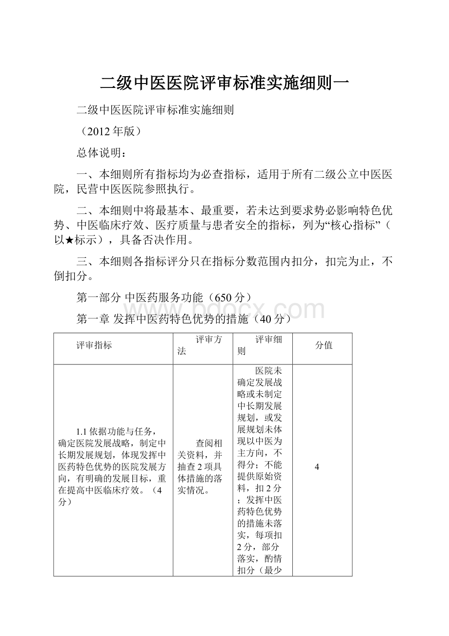 二级中医医院评审标准实施细则一.docx