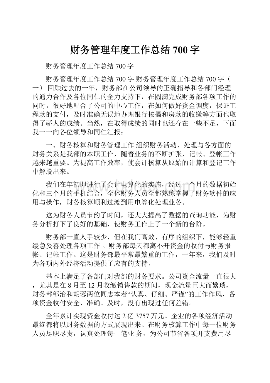 财务管理年度工作总结700字.docx