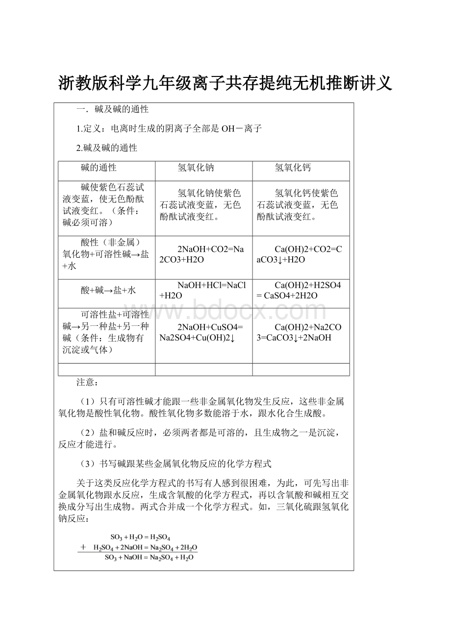 浙教版科学九年级离子共存提纯无机推断讲义.docx_第1页