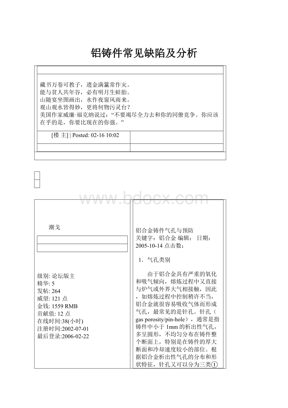 铝铸件常见缺陷及分析.docx