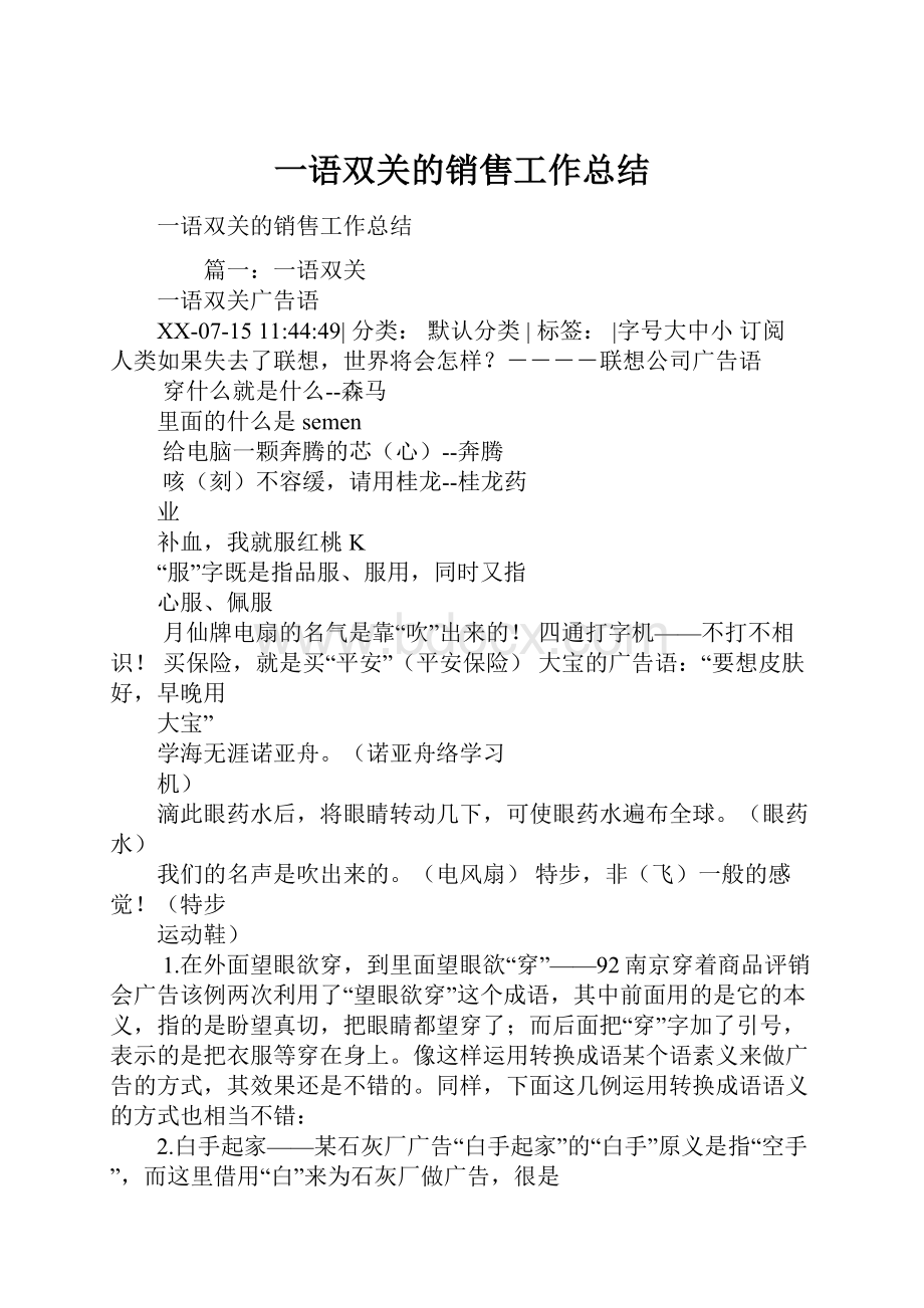 一语双关的销售工作总结.docx