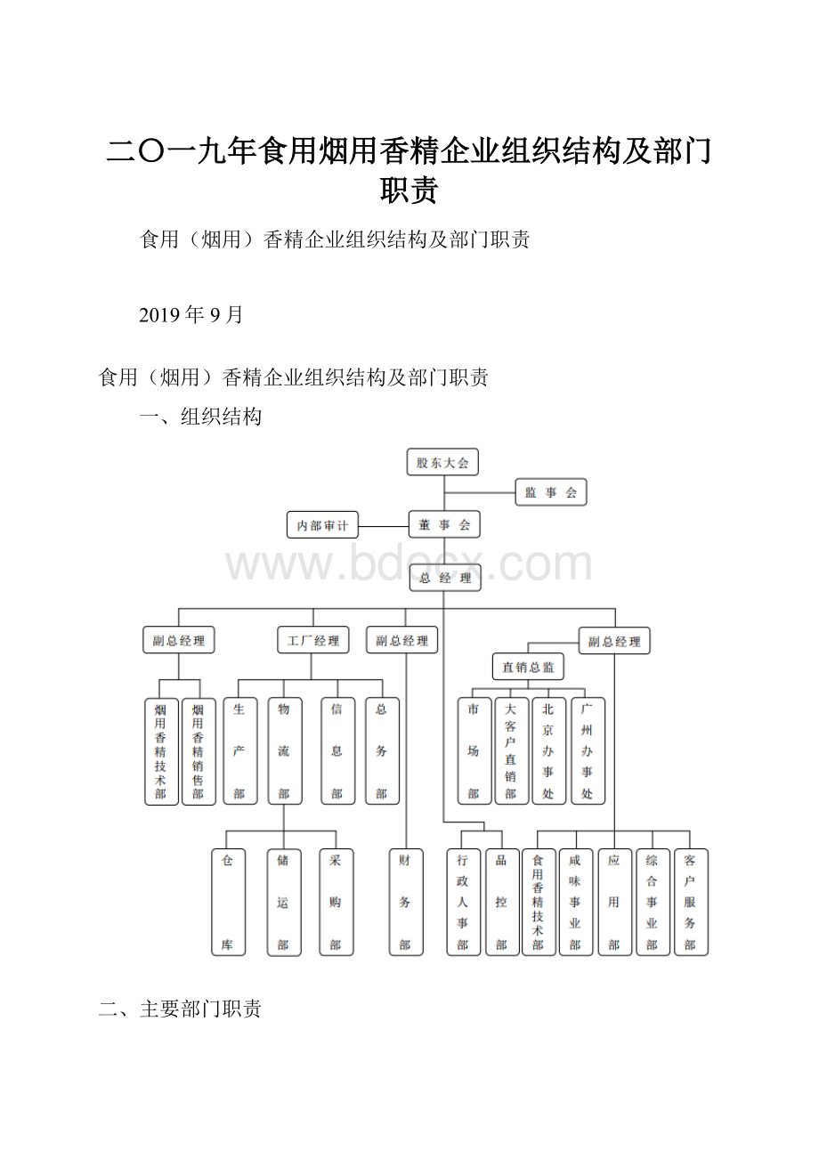 二〇一九年食用烟用香精企业组织结构及部门职责.docx_第1页