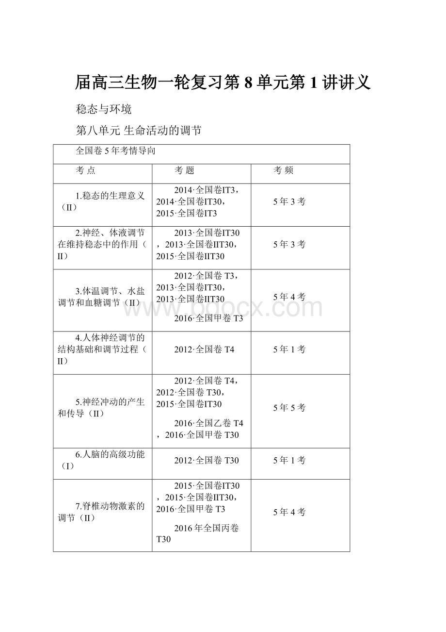 届高三生物一轮复习第8单元第1讲讲义.docx_第1页