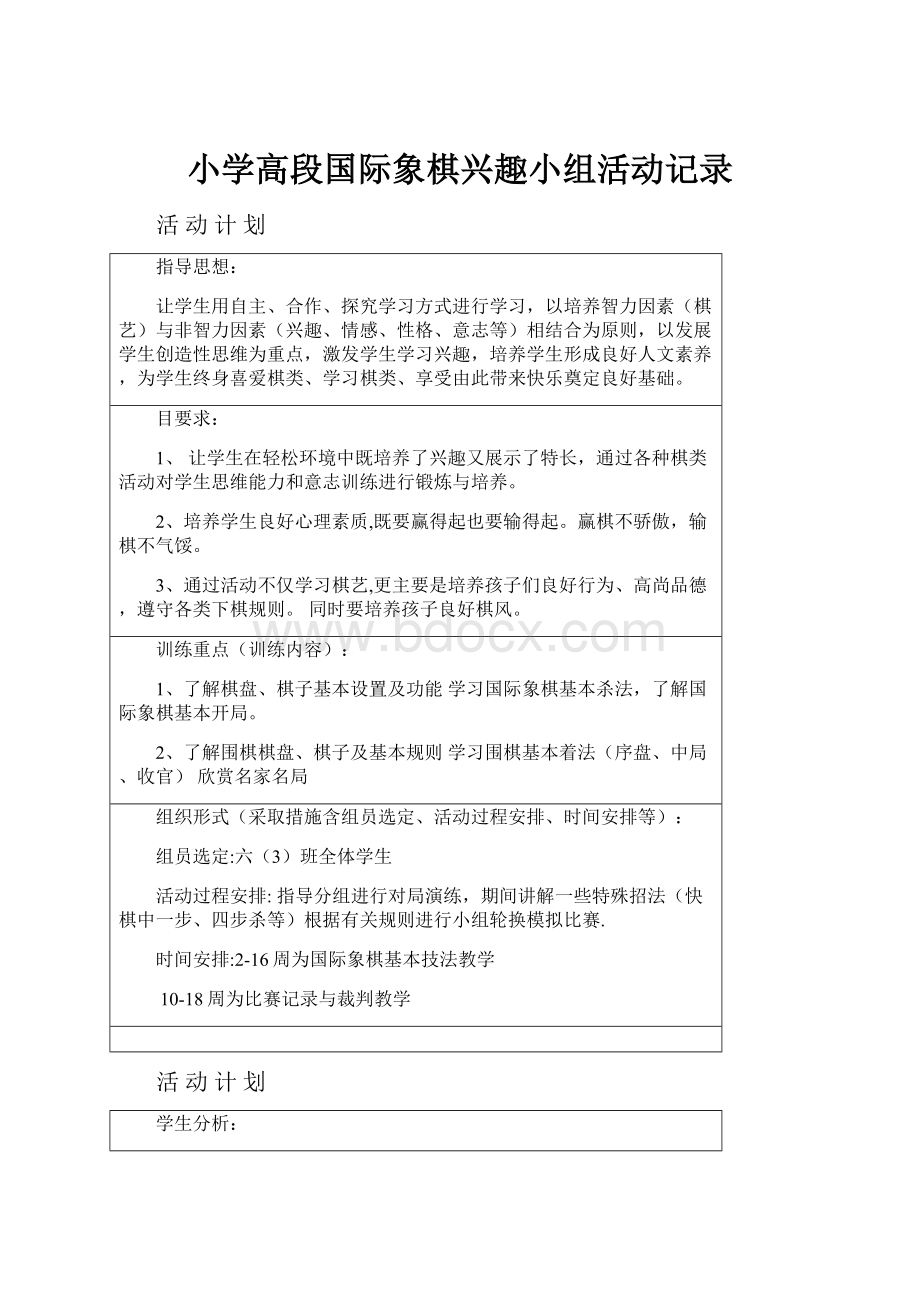 小学高段国际象棋兴趣小组活动记录.docx_第1页