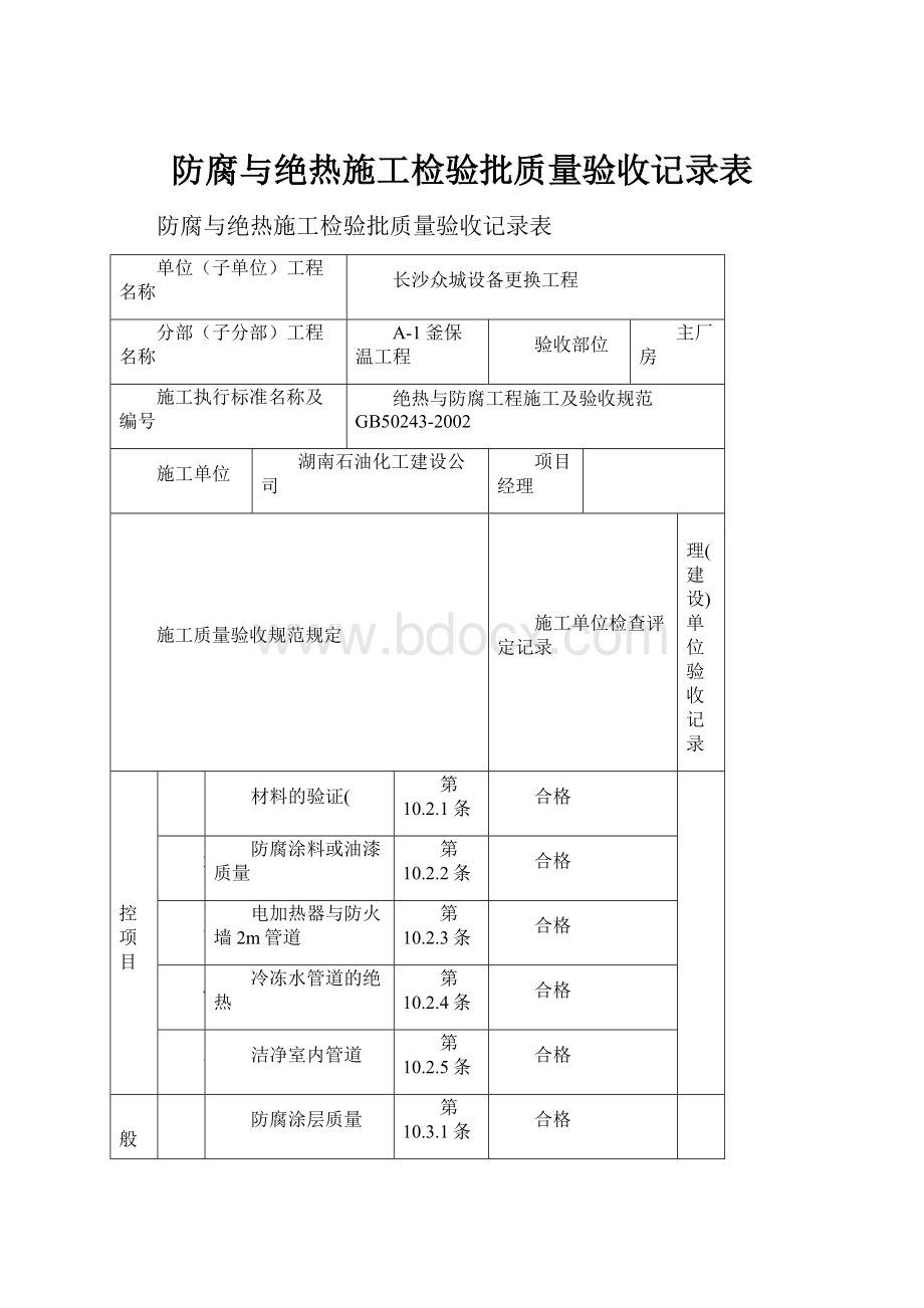 防腐与绝热施工检验批质量验收记录表.docx_第1页