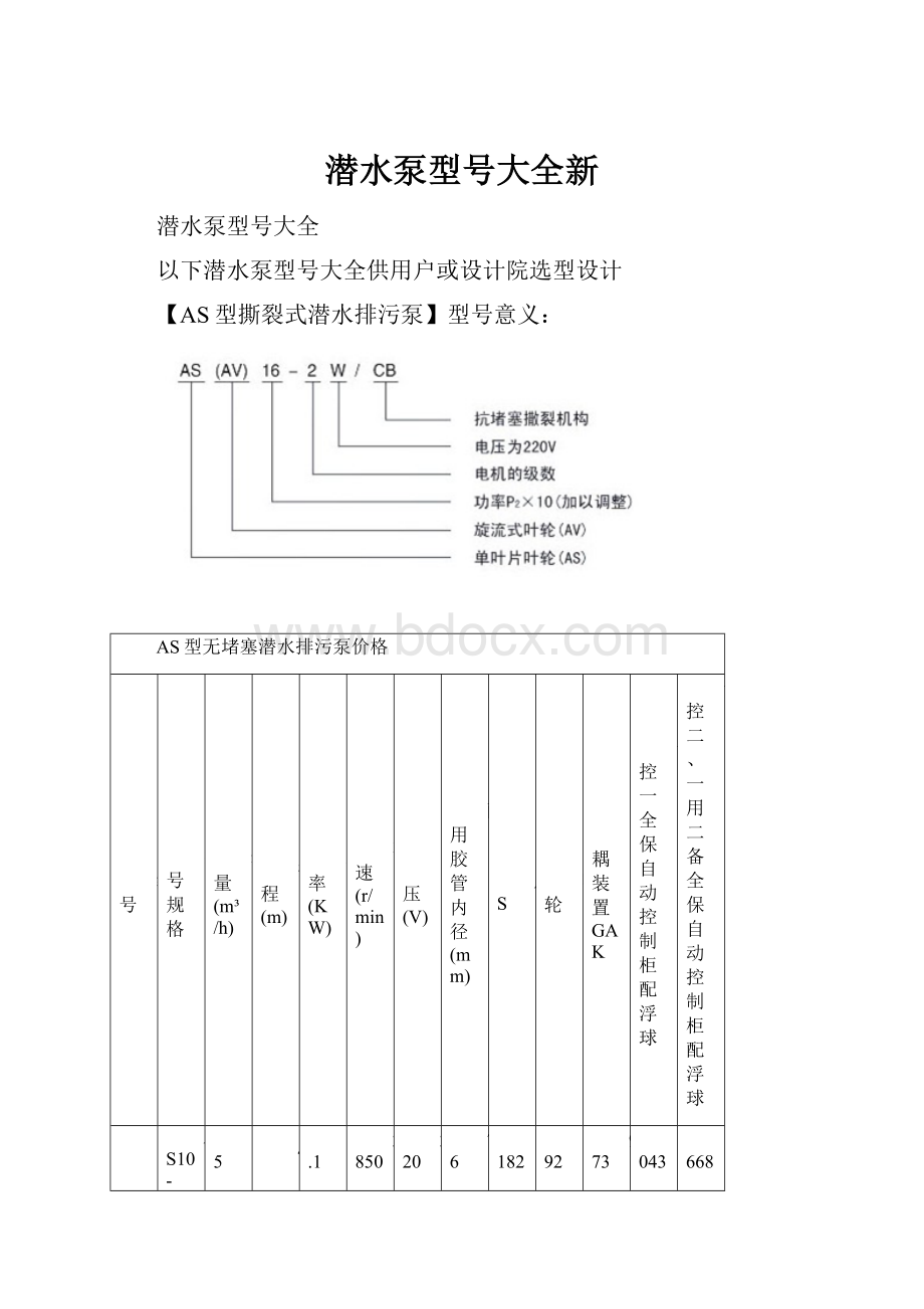 潜水泵型号大全新.docx