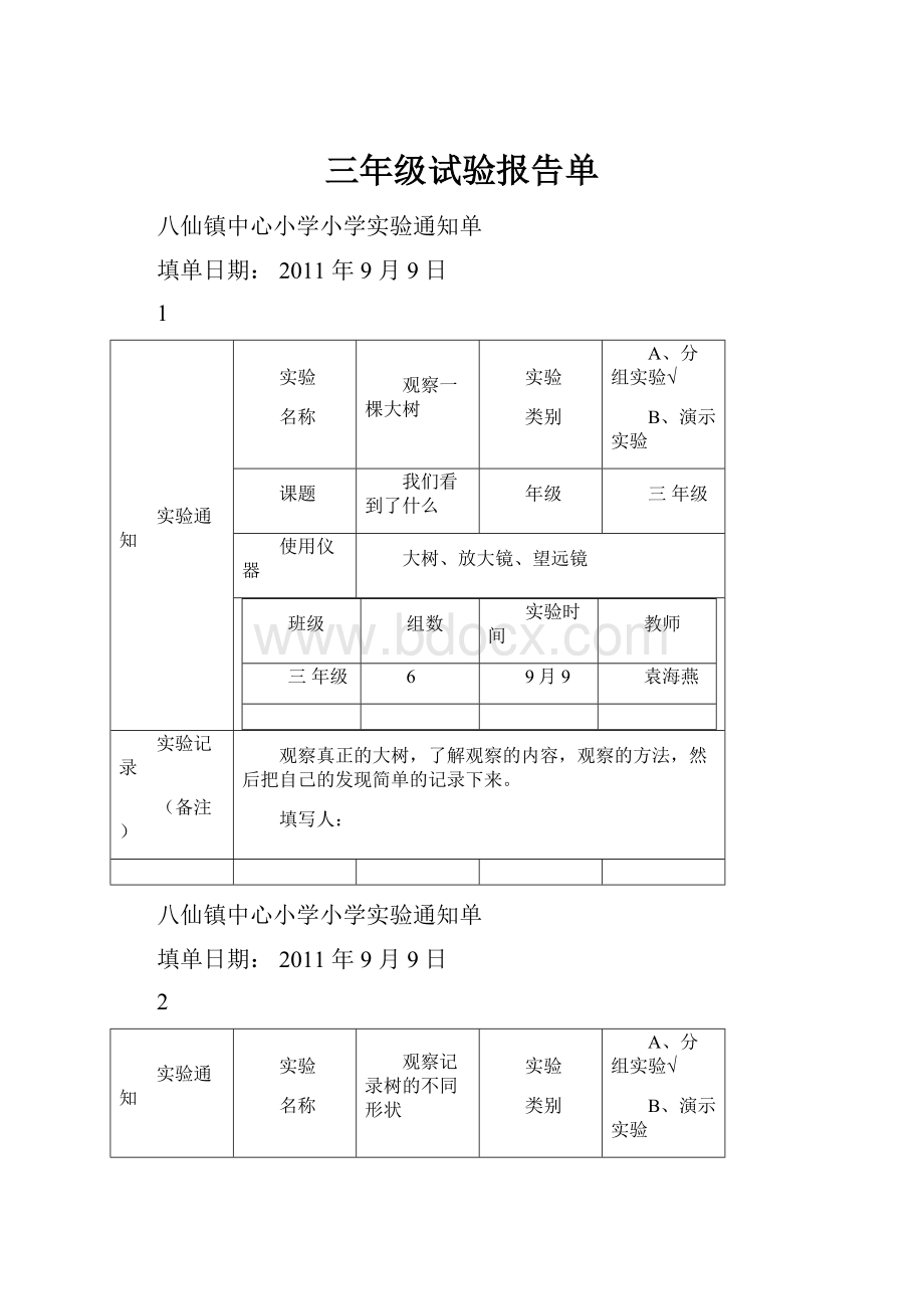 三年级试验报告单.docx