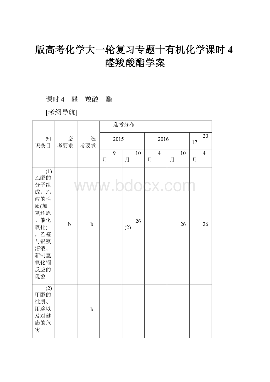 版高考化学大一轮复习专题十有机化学课时4醛羧酸酯学案.docx