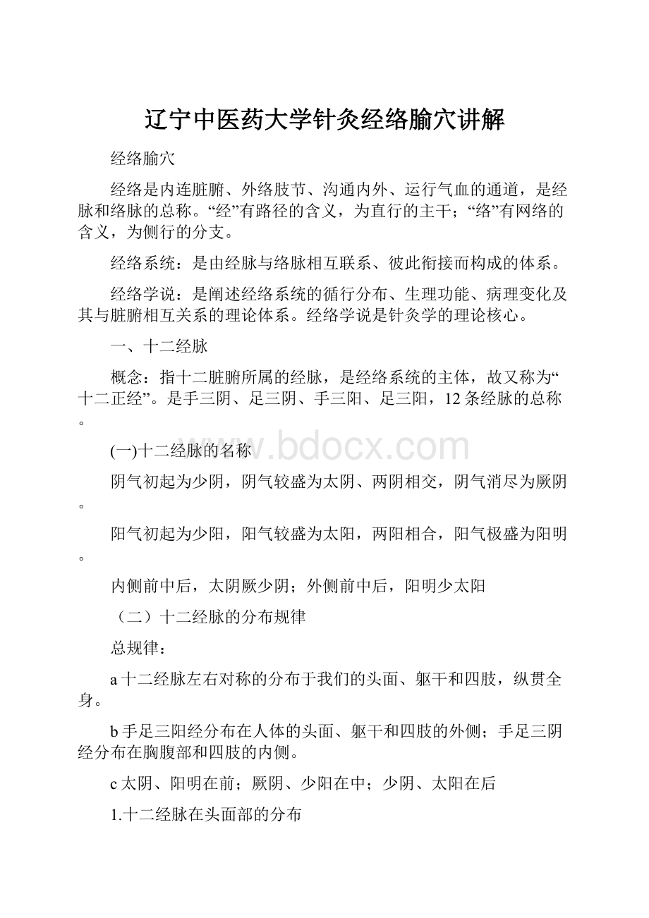 辽宁中医药大学针灸经络腧穴讲解.docx