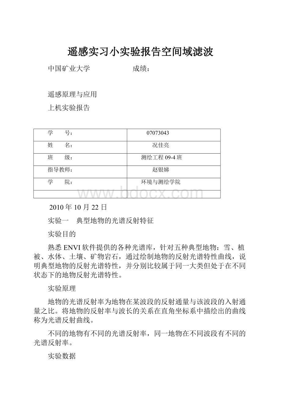 遥感实习小实验报告空间域滤波.docx