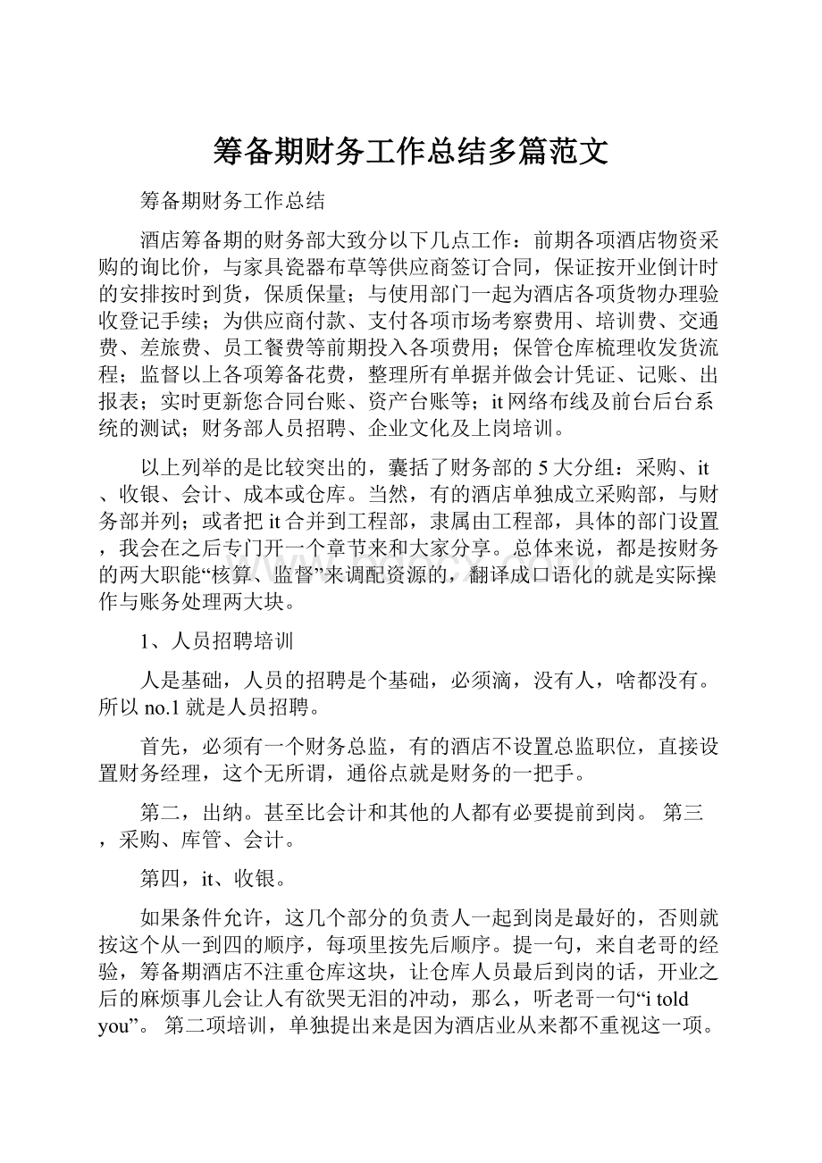 筹备期财务工作总结多篇范文.docx