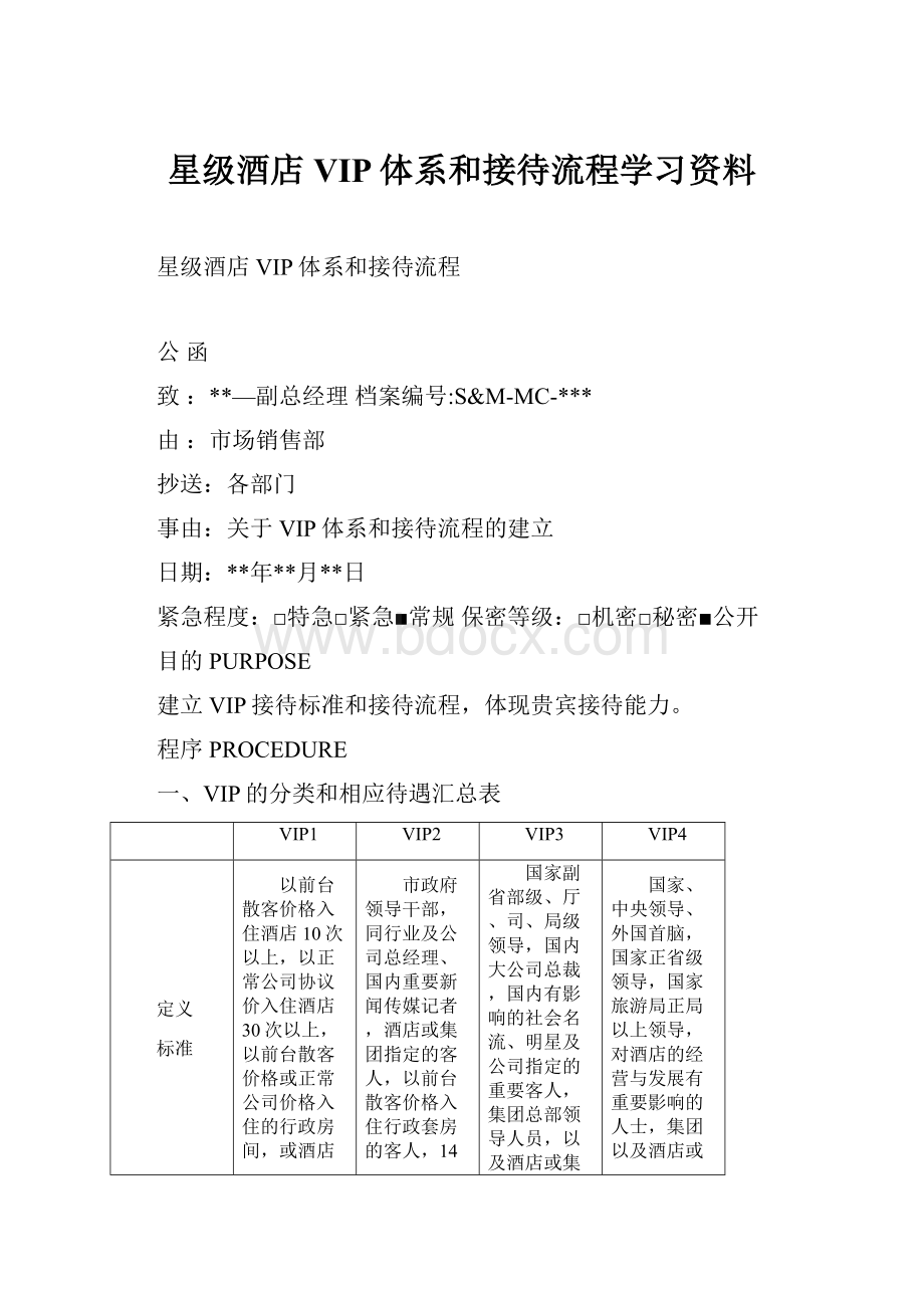 星级酒店VIP体系和接待流程学习资料.docx_第1页