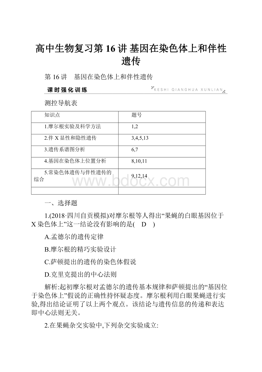 高中生物复习第16讲 基因在染色体上和伴性遗传.docx
