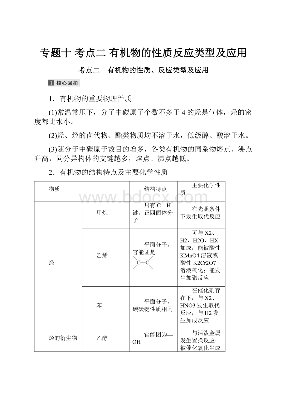 专题十 考点二 有机物的性质反应类型及应用.docx