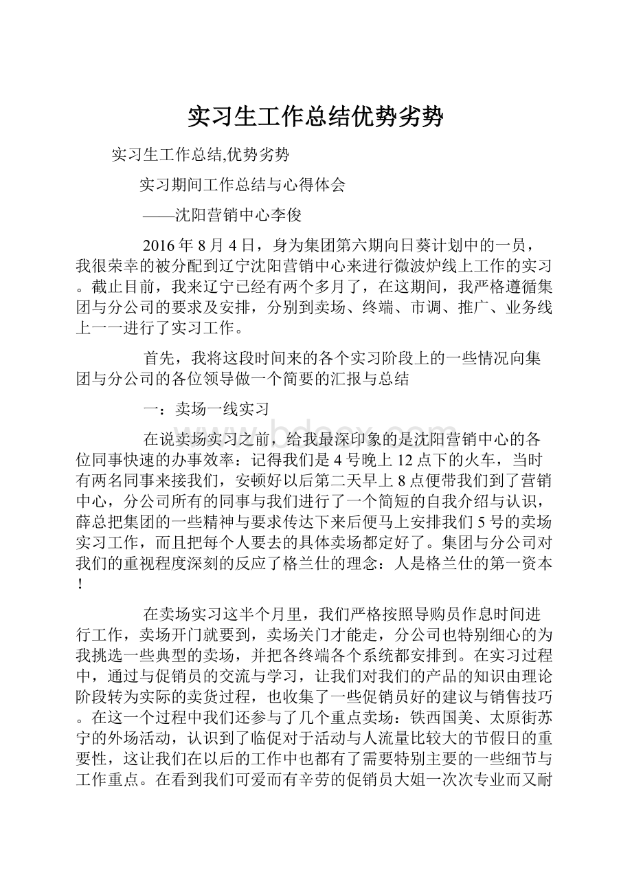 实习生工作总结优势劣势.docx