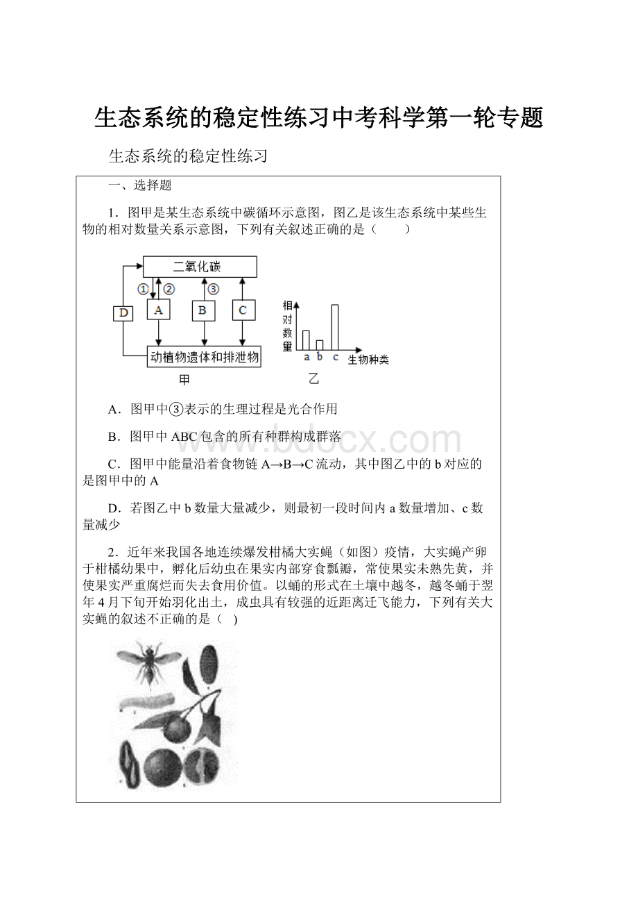 生态系统的稳定性练习中考科学第一轮专题.docx