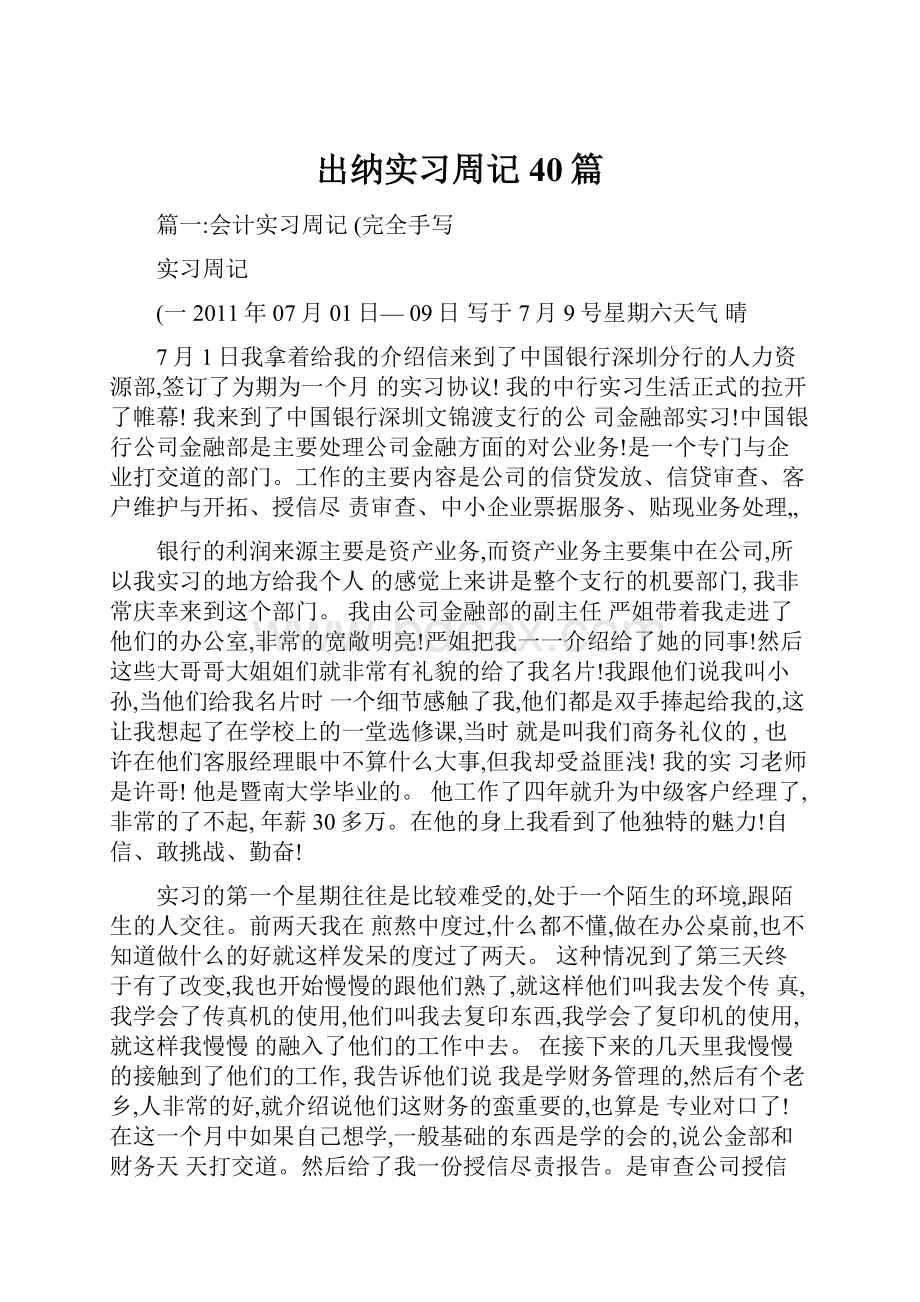 出纳实习周记40篇.docx