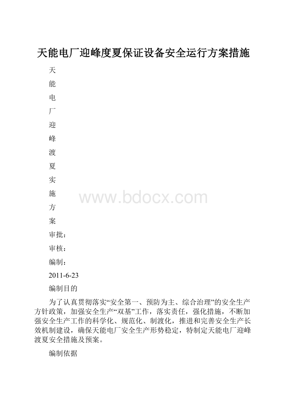 天能电厂迎峰度夏保证设备安全运行方案措施.docx_第1页