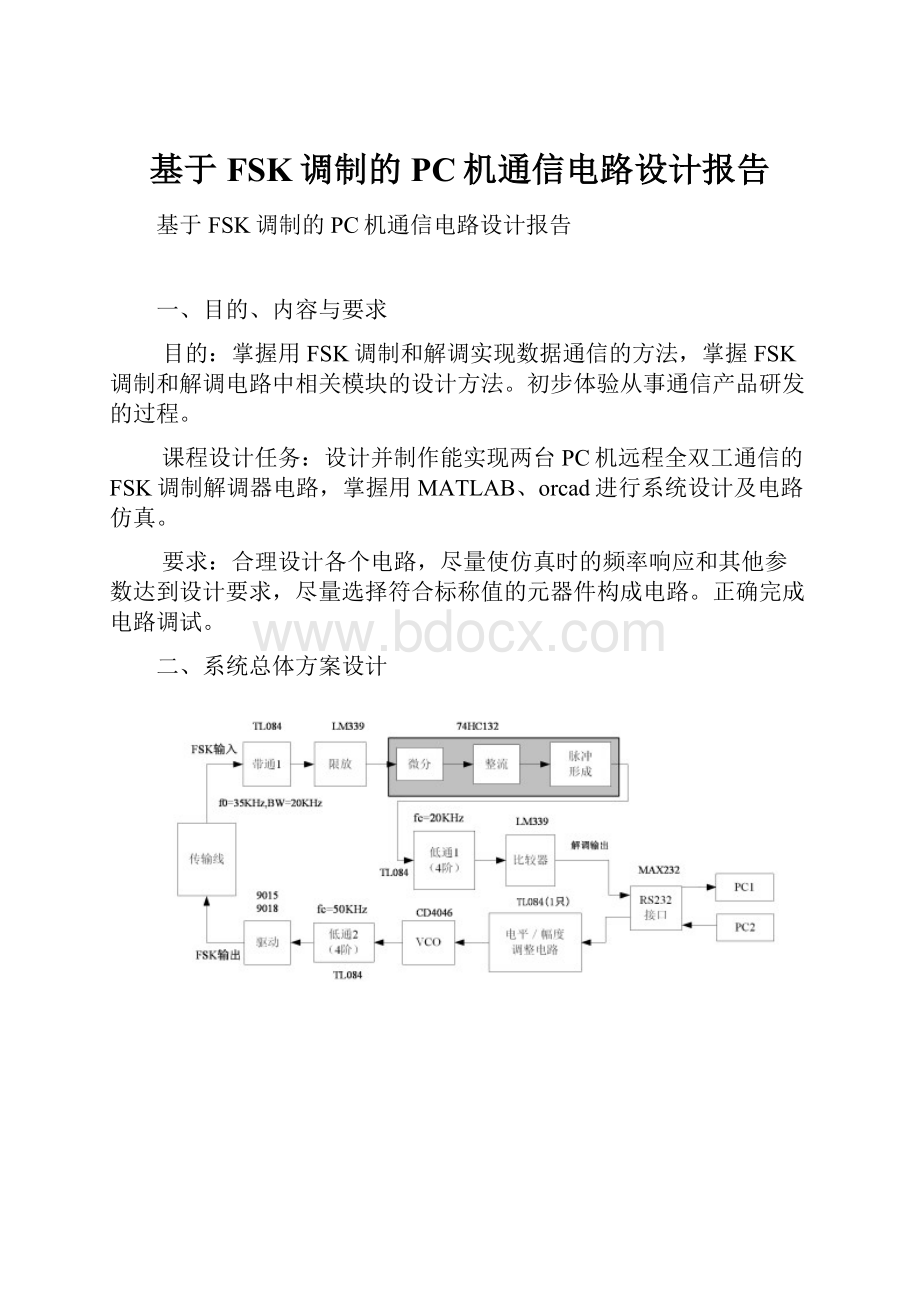 基于FSK调制的PC机通信电路设计报告.docx