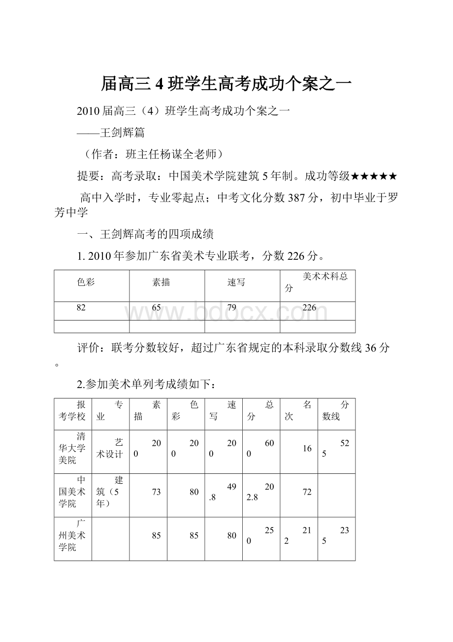 届高三4班学生高考成功个案之一.docx