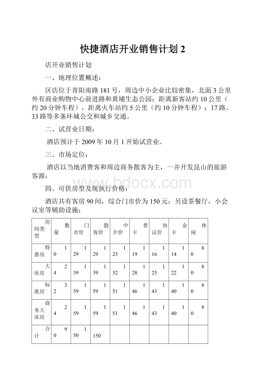 快捷酒店开业销售计划 2.docx_第1页