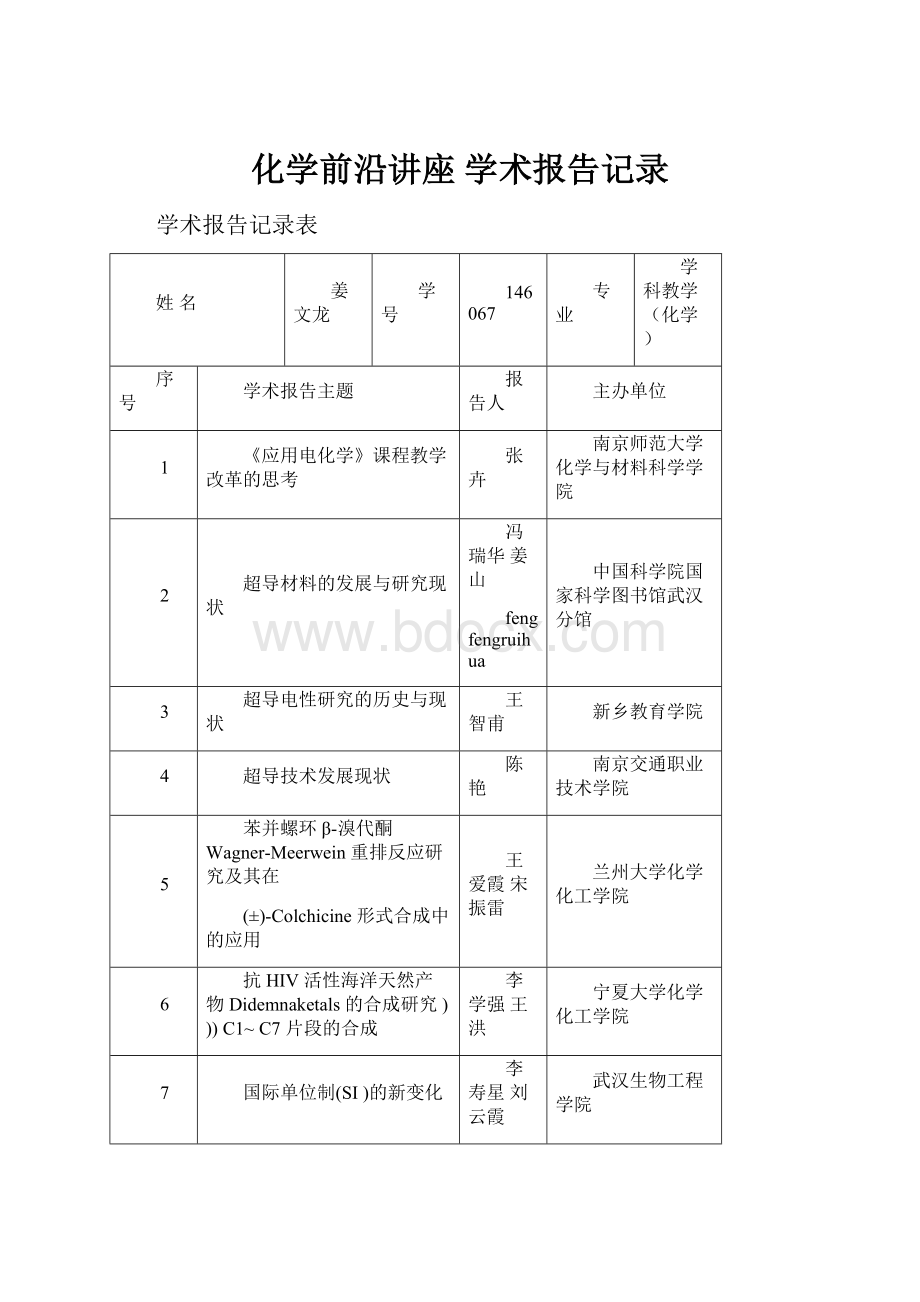 化学前沿讲座 学术报告记录.docx