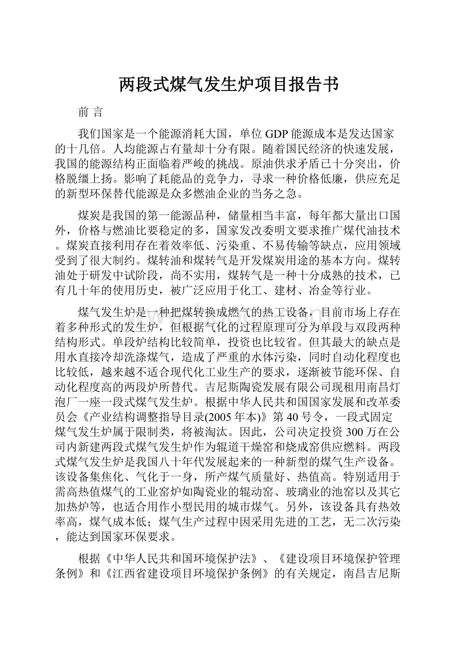 两段式煤气发生炉项目报告书.docx