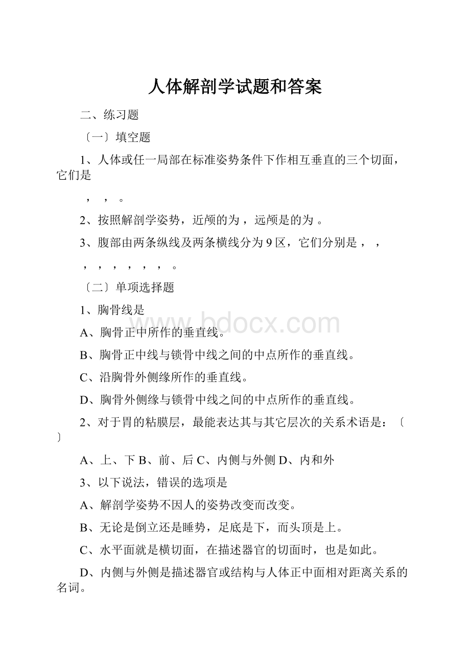 人体解剖学试题和答案.docx