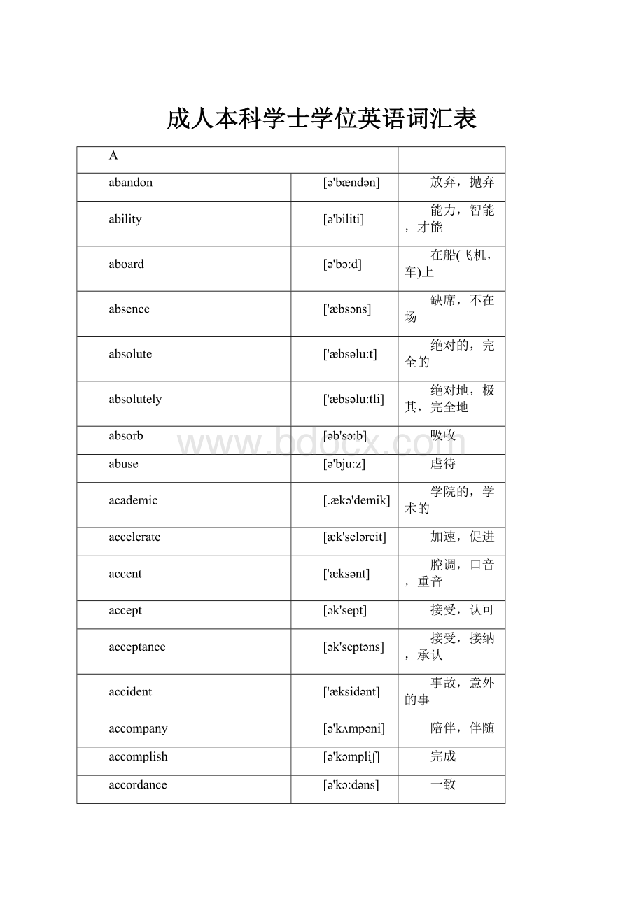 成人本科学士学位英语词汇表.docx