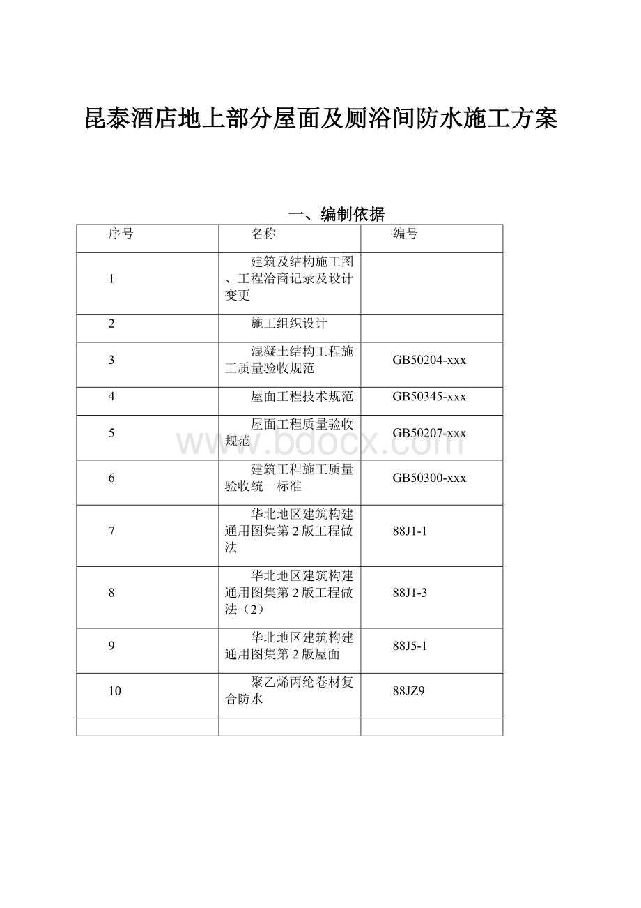 昆泰酒店地上部分屋面及厕浴间防水施工方案.docx