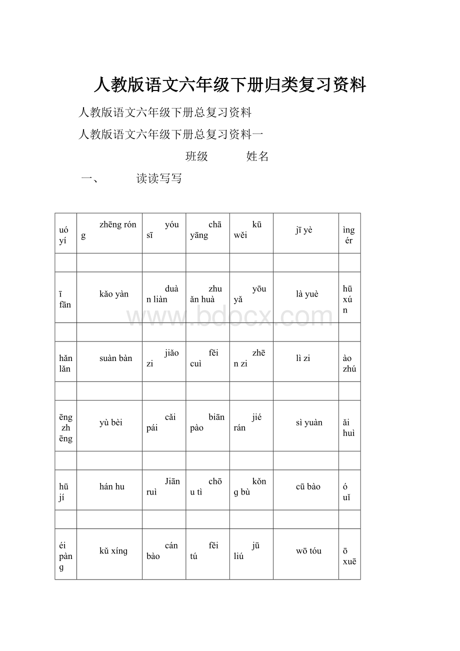 人教版语文六年级下册归类复习资料.docx