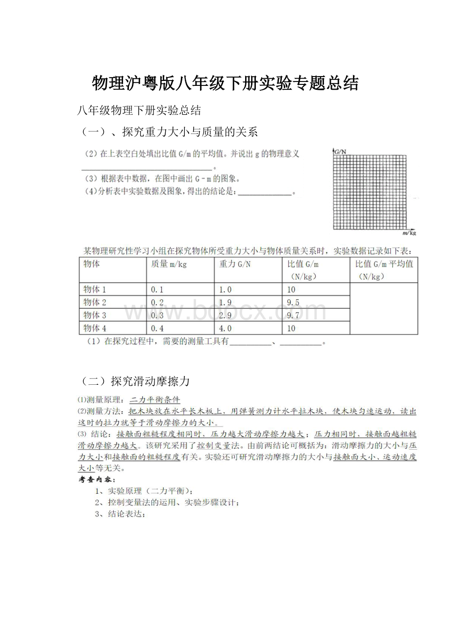 物理沪粤版八年级下册实验专题总结.docx