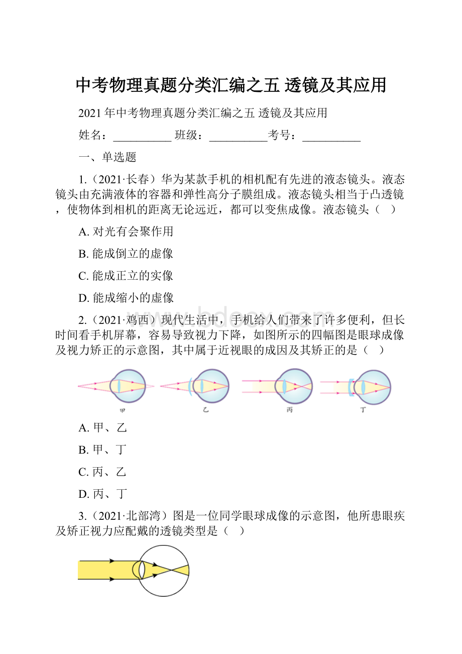 中考物理真题分类汇编之五透镜及其应用.docx