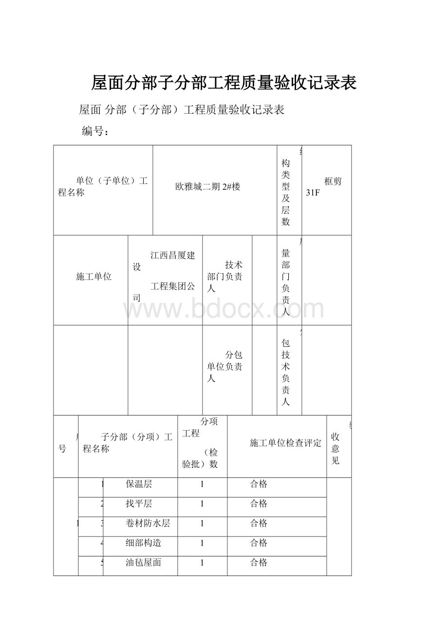 屋面分部子分部工程质量验收记录表.docx