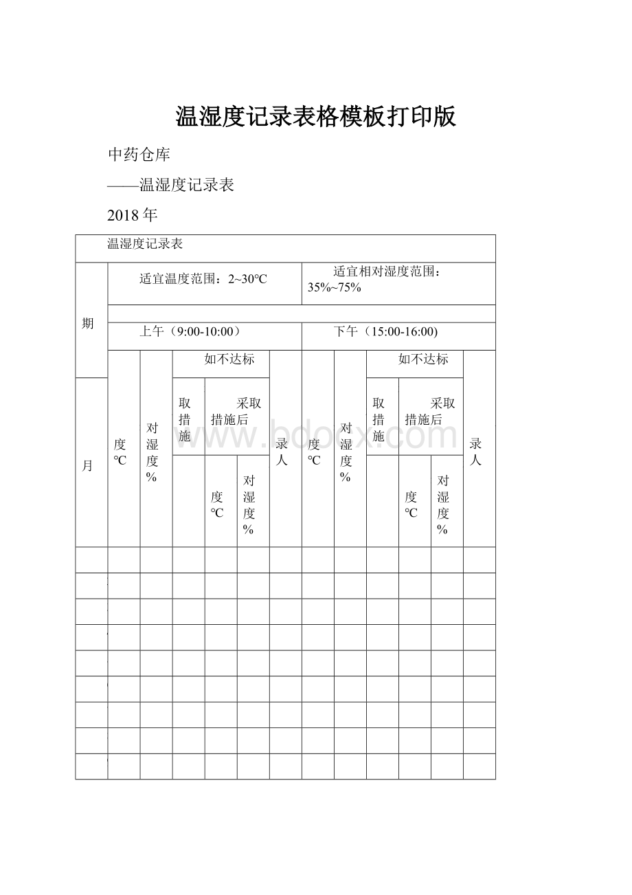 温湿度记录表格模板打印版.docx_第1页