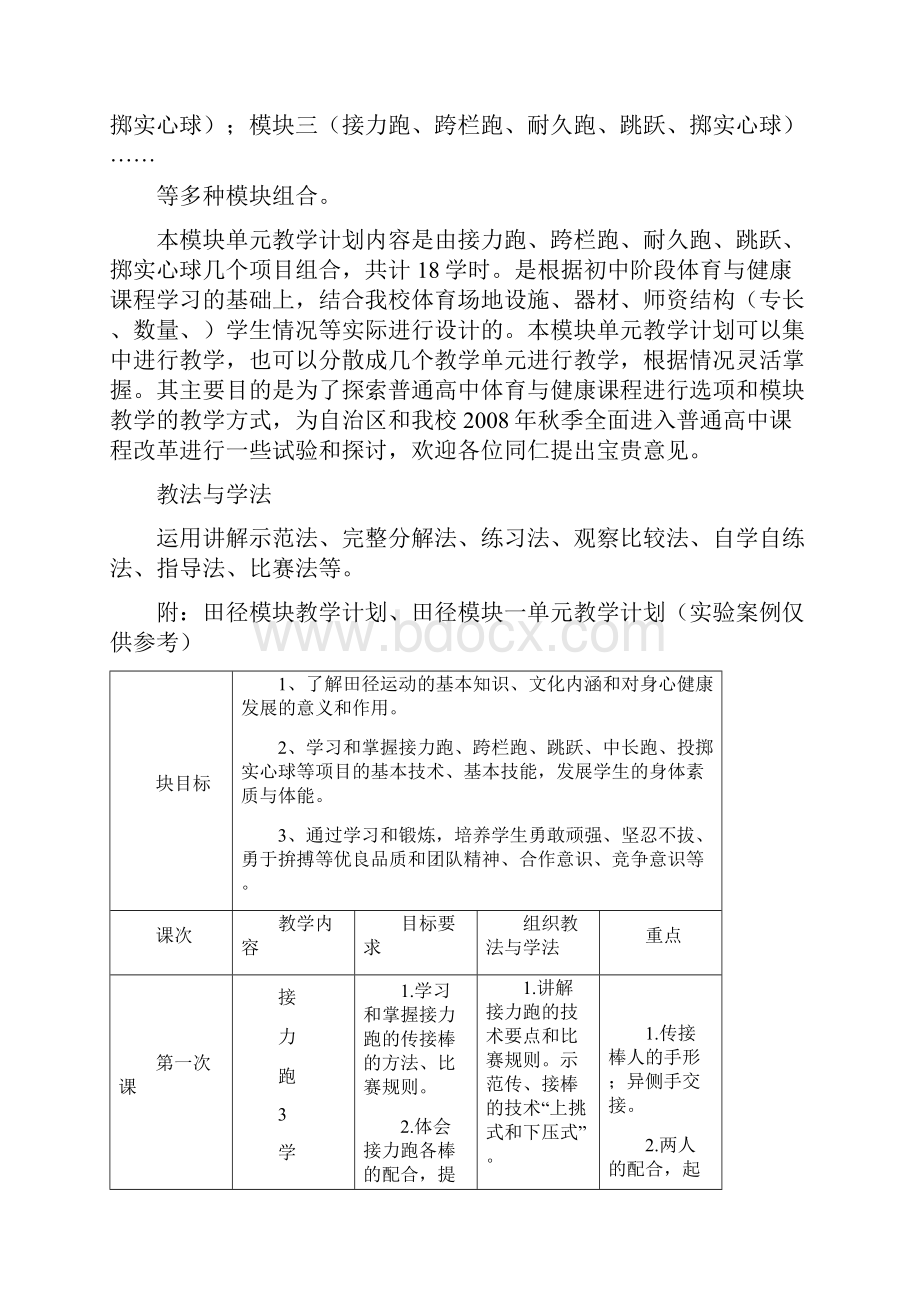 高中体育田径必修模块单元教学计划设计.docx_第2页