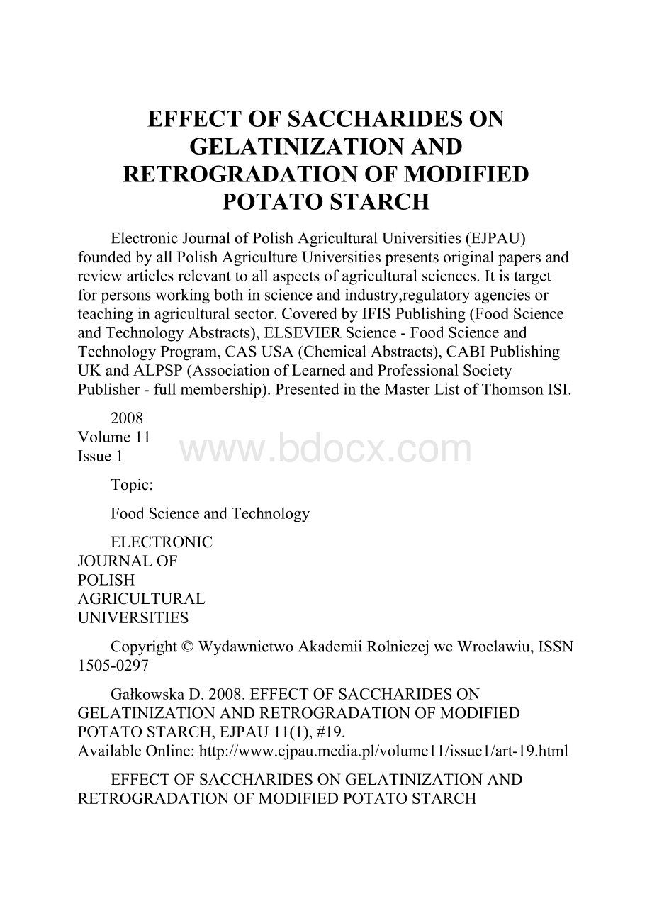 EFFECT OF SACCHARIDES ON GELATINIZATION AND RETROGRADATION OF MODIFIED POTATO STARCH.docx